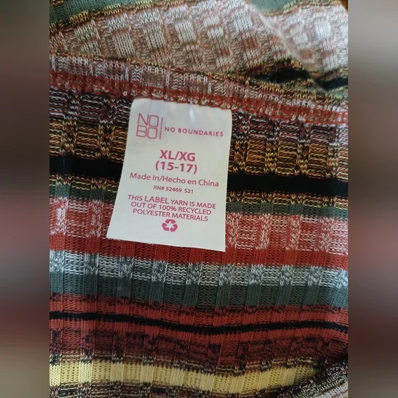 No Boundaries XL(15/17)Multicolor Striped Thermal Top Cottagecore - Picture 4 of 4